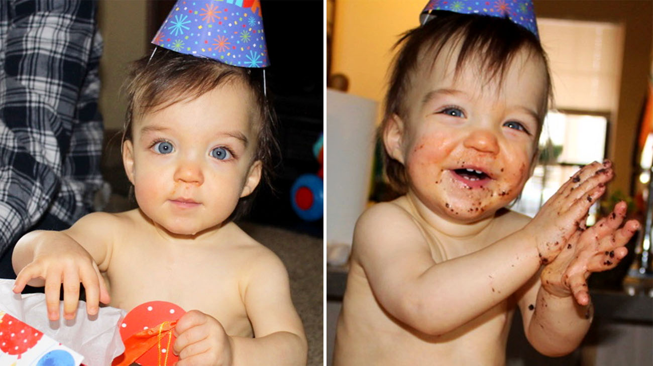 菲利克斯是一个快乐的一岁孩子，正在享受他的第一个生日蛋糕。(凯西·香农提供)