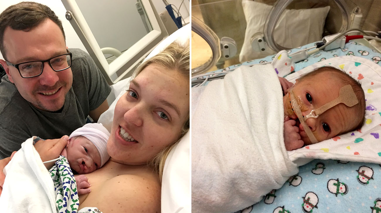 艾米丽和丹尼尔抱了夏洛特一会儿，然后她就被送进了新生儿重症监护室。(图片来源:Emily Whiting)