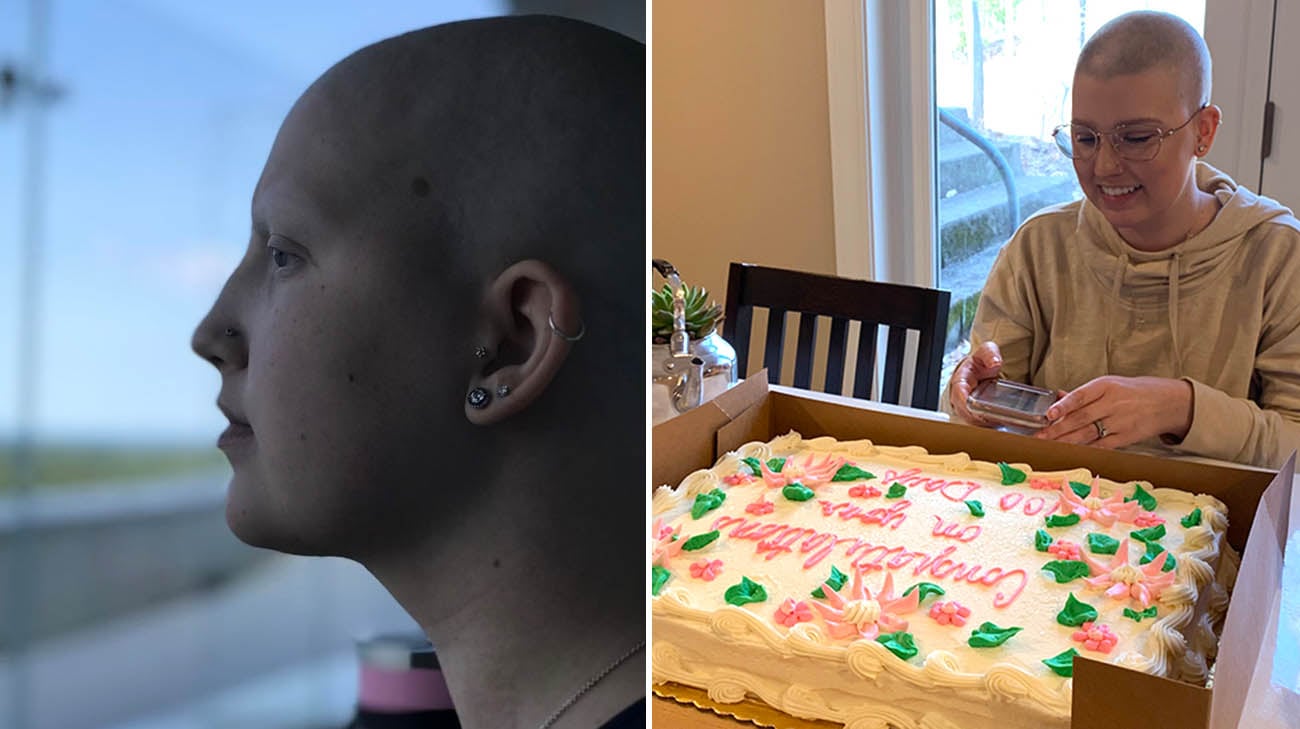 莎拉在移植后100天与家人和朋友庆祝。